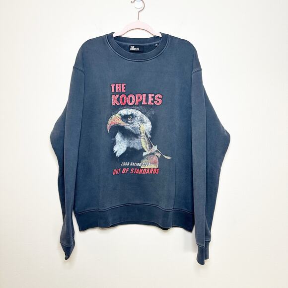 The Kooples Eagle Graphic Print Crewneck Sweatshirt Women Size XXL Skater Grunge - Picture 2 of 8